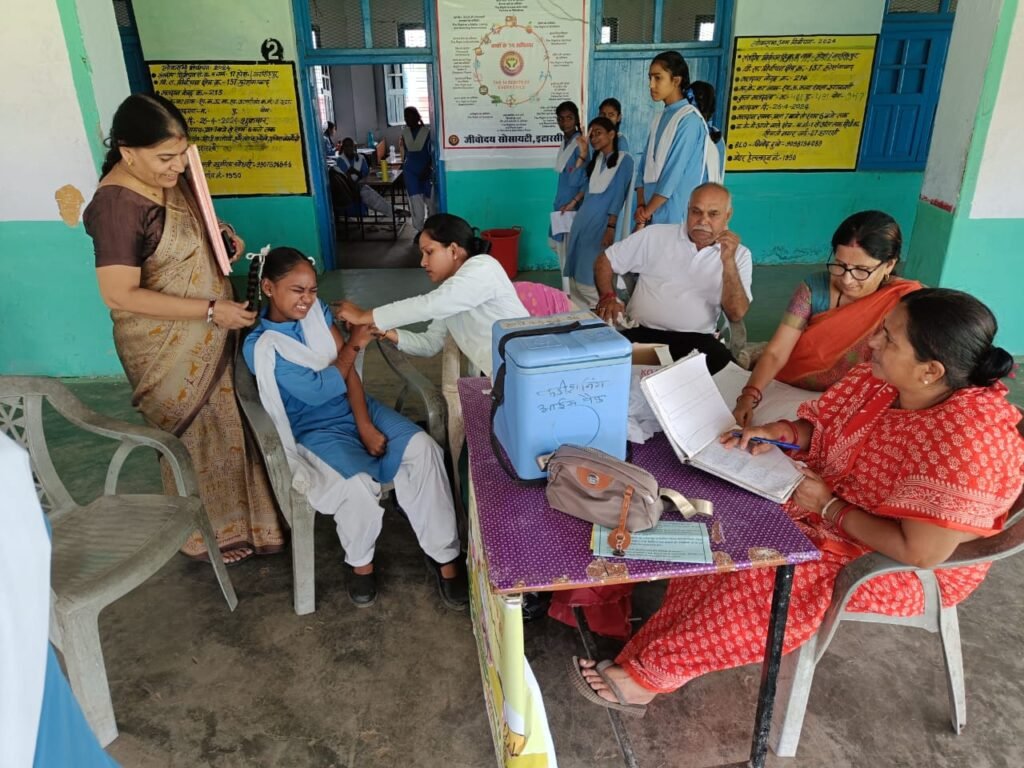 Vaccination given to girl students in Government Girls Secondary School