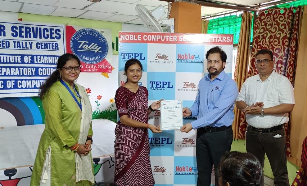 Certificates distributed to the students of Noble Computer, the authorized center of Tally Education.