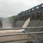 Rain on the mountains, a gate opened as the water level of Tawa dam increased