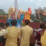 Idol immersion taking place in artificial pond near Mehrgaon river