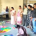 Girls college students made attractive rangoli in district level competition