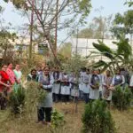 Girls students of MGM College cleaned the medicinal garden.