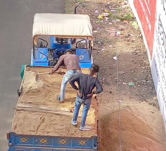 Sand is being dumped fearlessly near the school, accidents are happening due to sand spread on the road, administration is unaware
