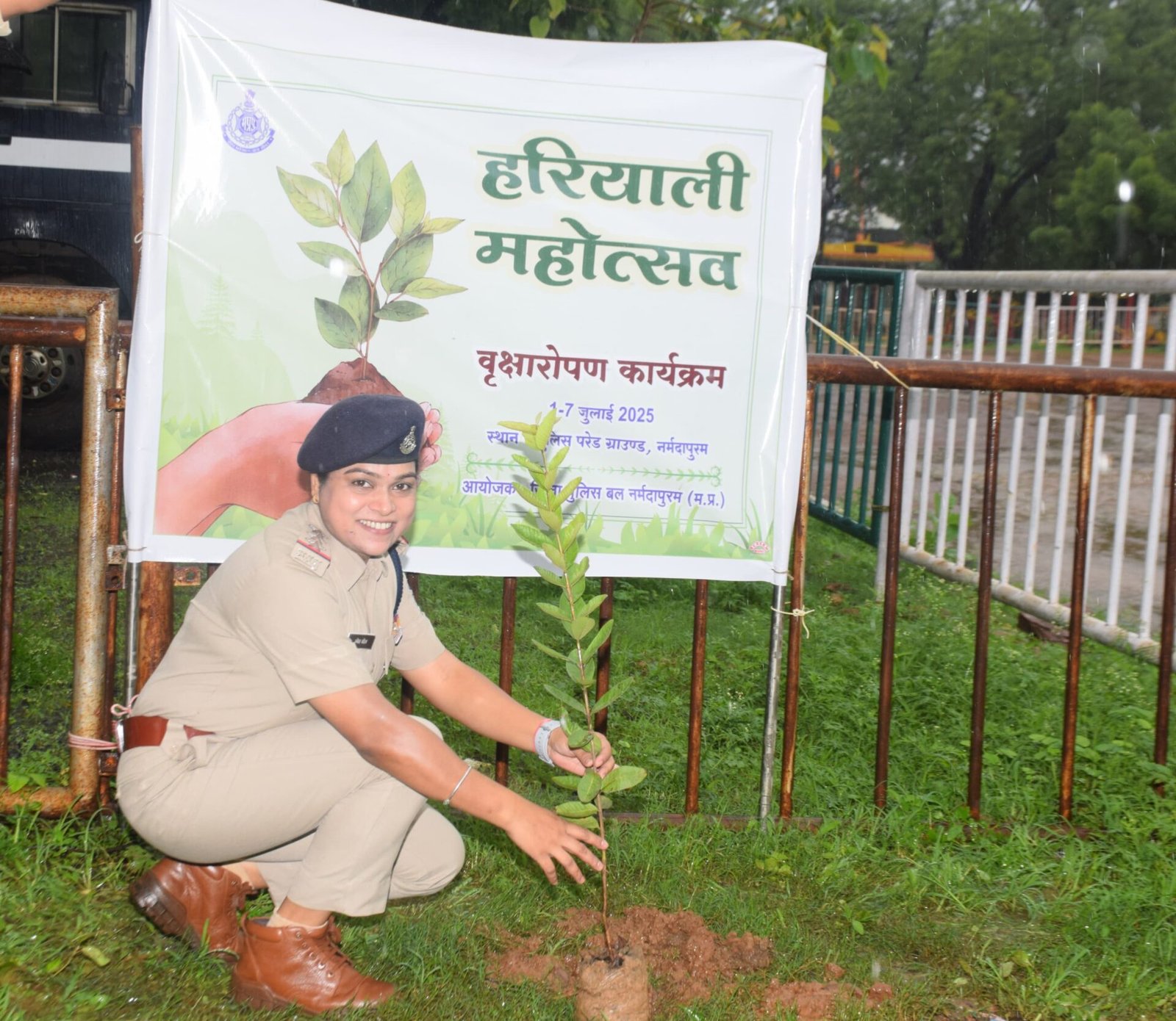 Police personnel and officers planted trees in the police line premises