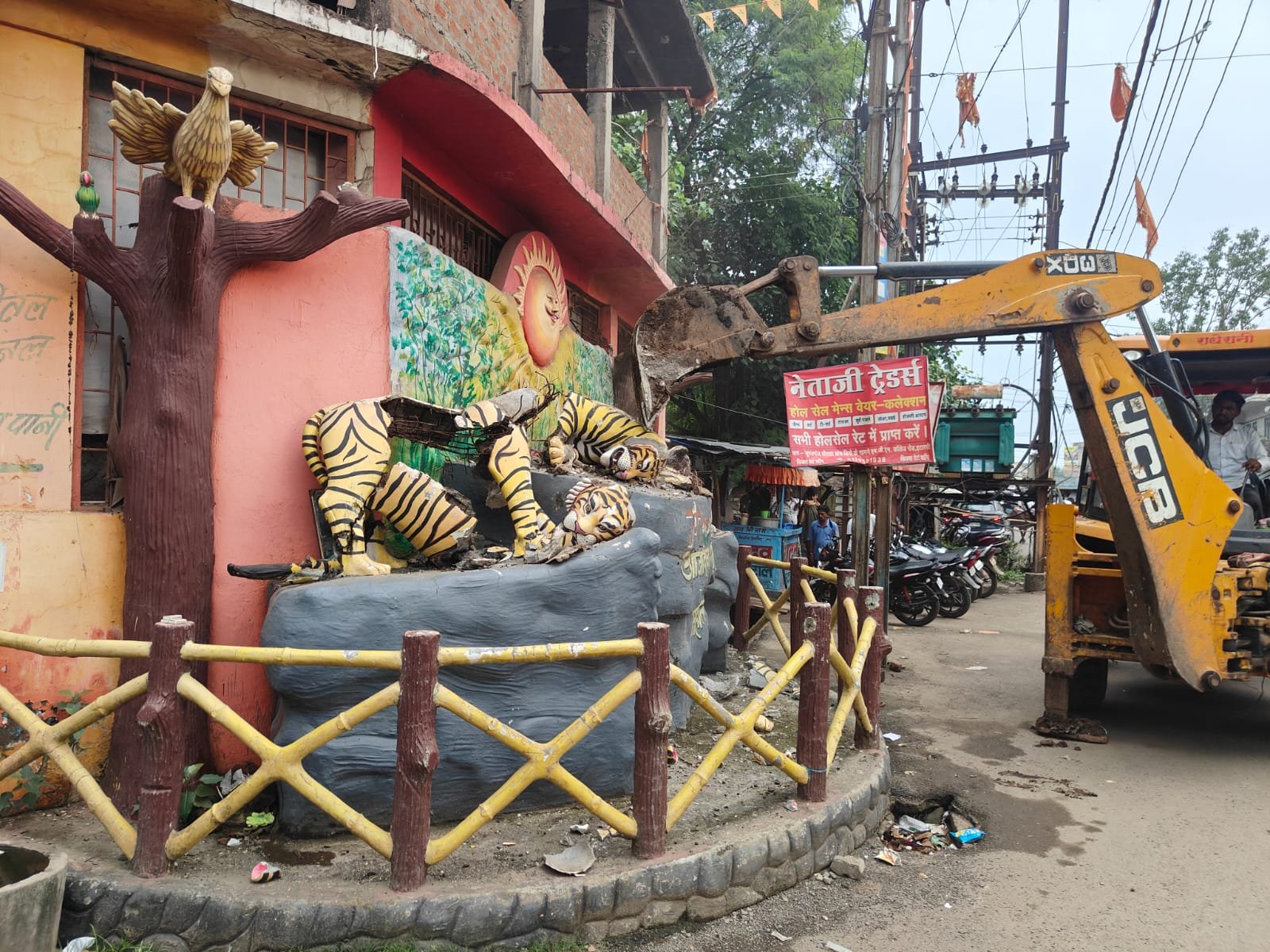 To widen the road at Surajganj crossing, three lions built a few years ago adjacent to the temple were demolished