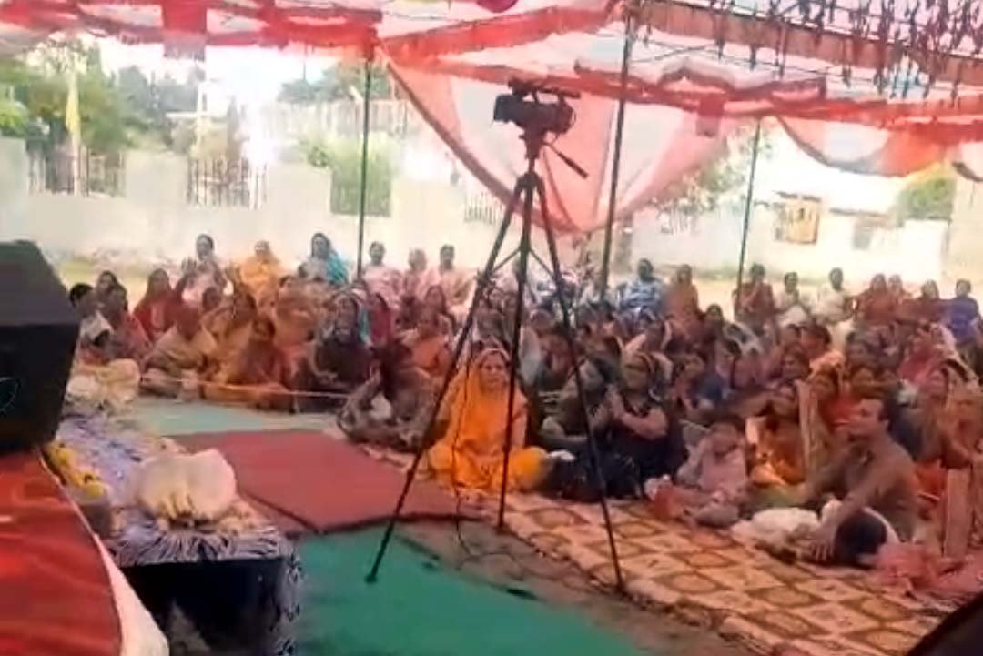 Devotees are earning merits during the Srimad Bhagwat Katha Satsang week.