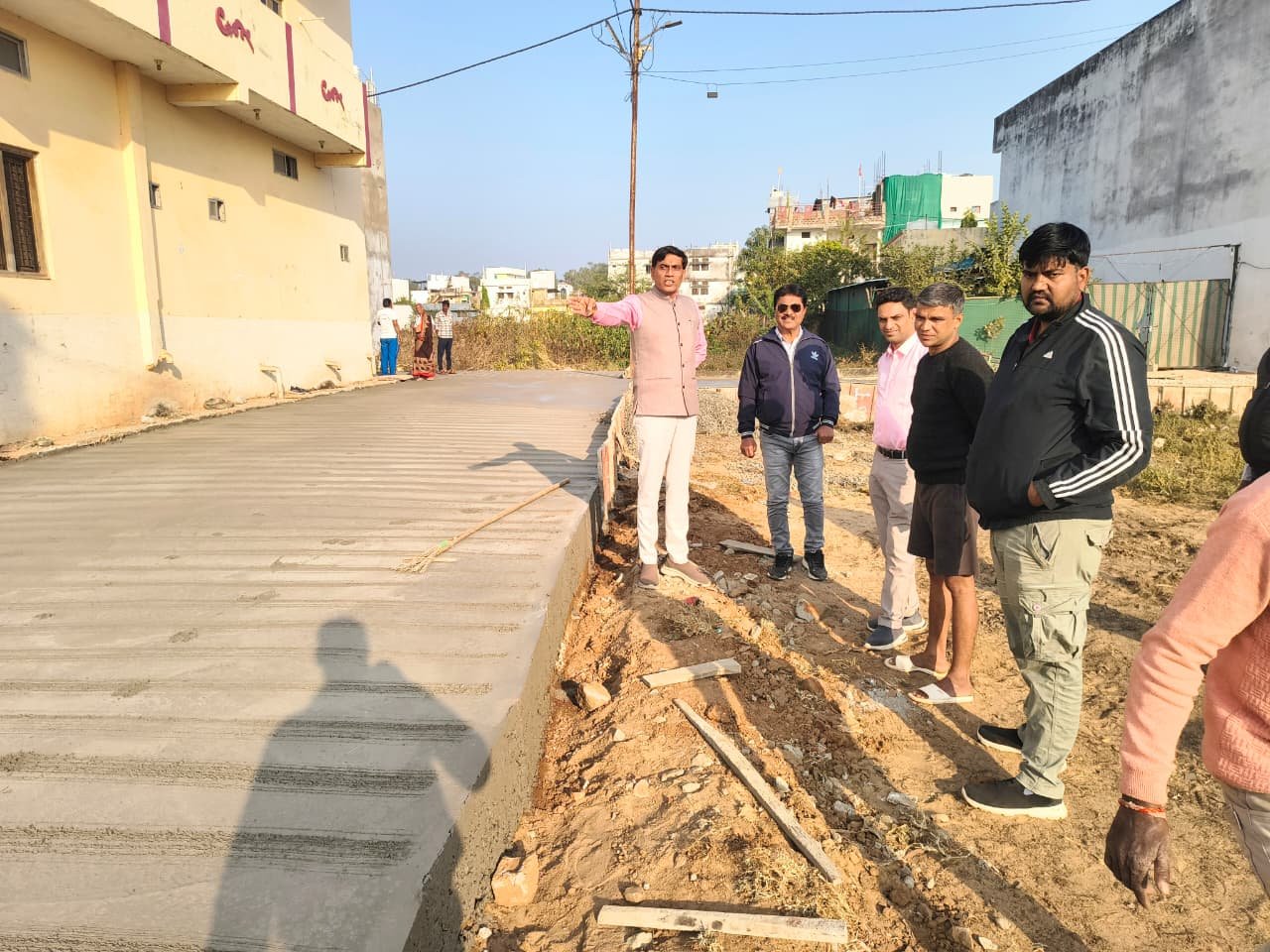 The Municipal Chairman inspected the road being constructed from the MLA fund.