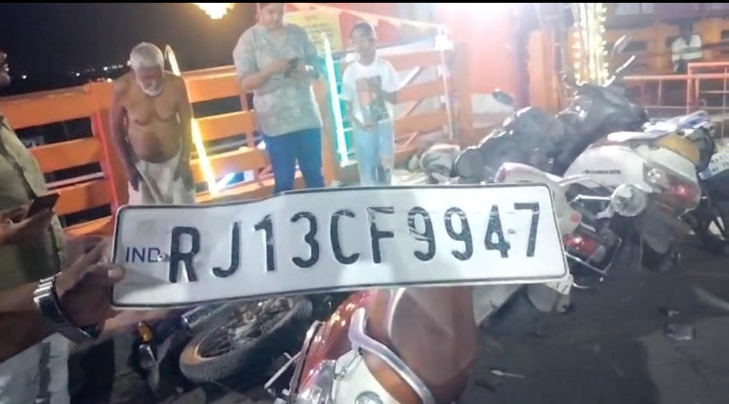 A car driver hit half a dozen vehicles on an overbridge, and a Rajasthan number plate fell at the spot.