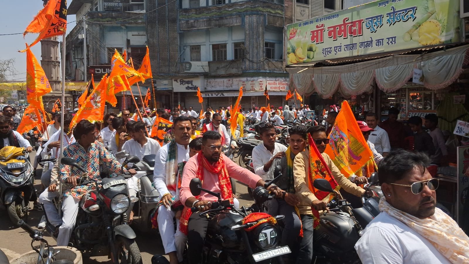 Hanuman Jayanti celebrations begin with a rally involving thousands of vehicles, and the city reverberates with chants of Jai Shri Ram.