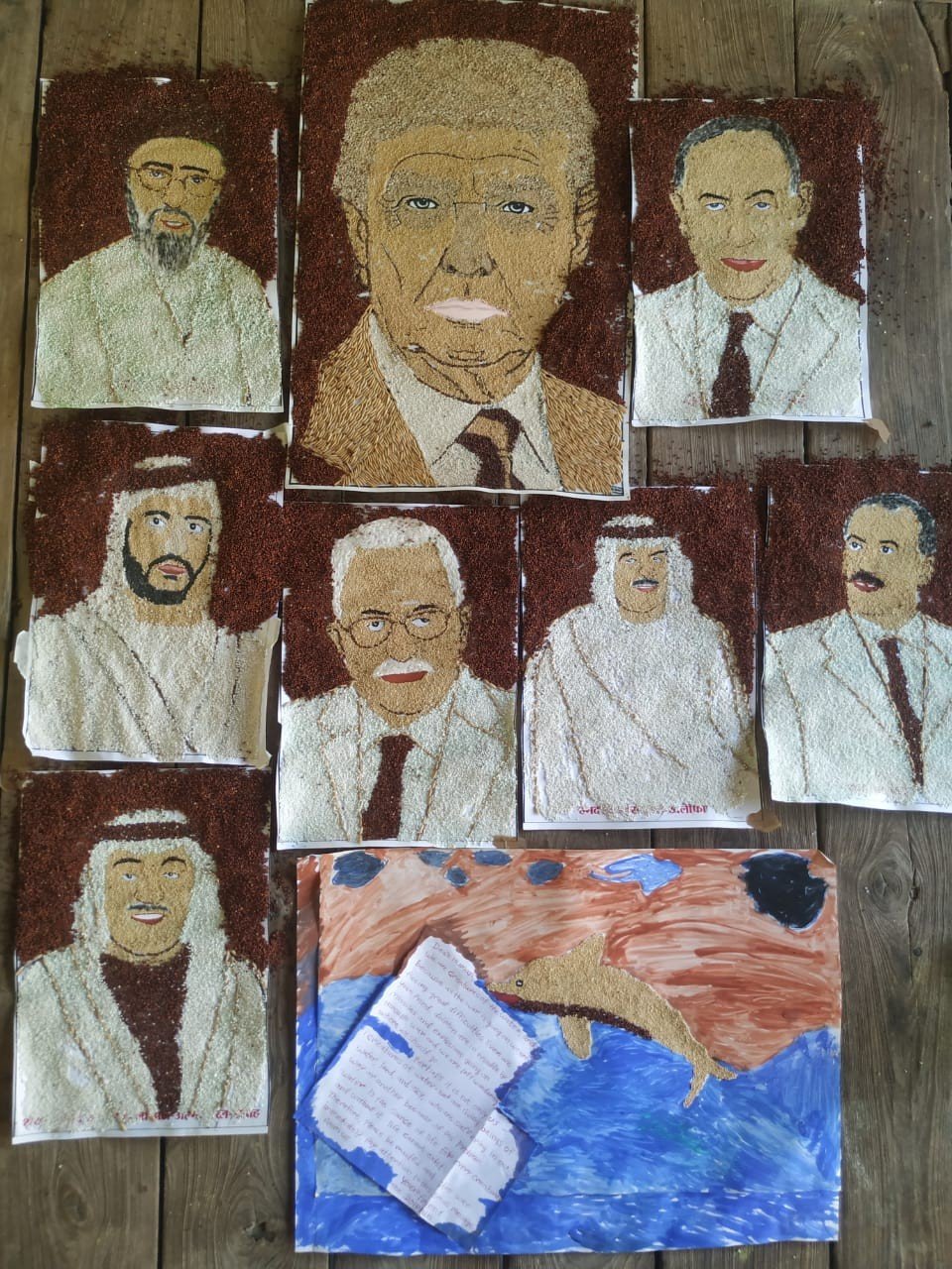 Even the voiceless are troubled by human warfare: Grain art reveals the pain of aquatic creatures, a plea for peace.