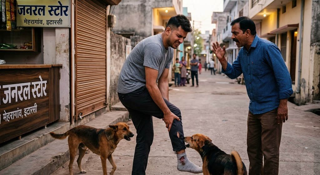 A dispute over chasing away a pet dog led to a man being assaulted and bitten on the leg.