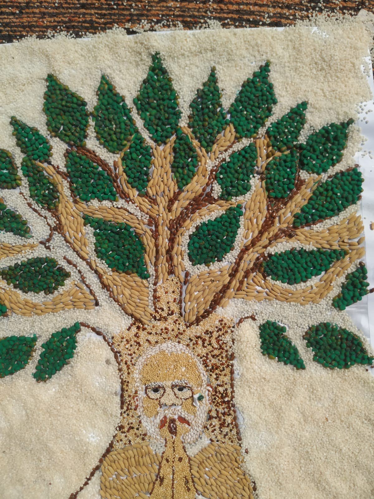 A jugalbandi of 'Earth and Consciousness' carved from grains of grain, farmer conveys the message of the interrelationship between nature and humans through his artwork.