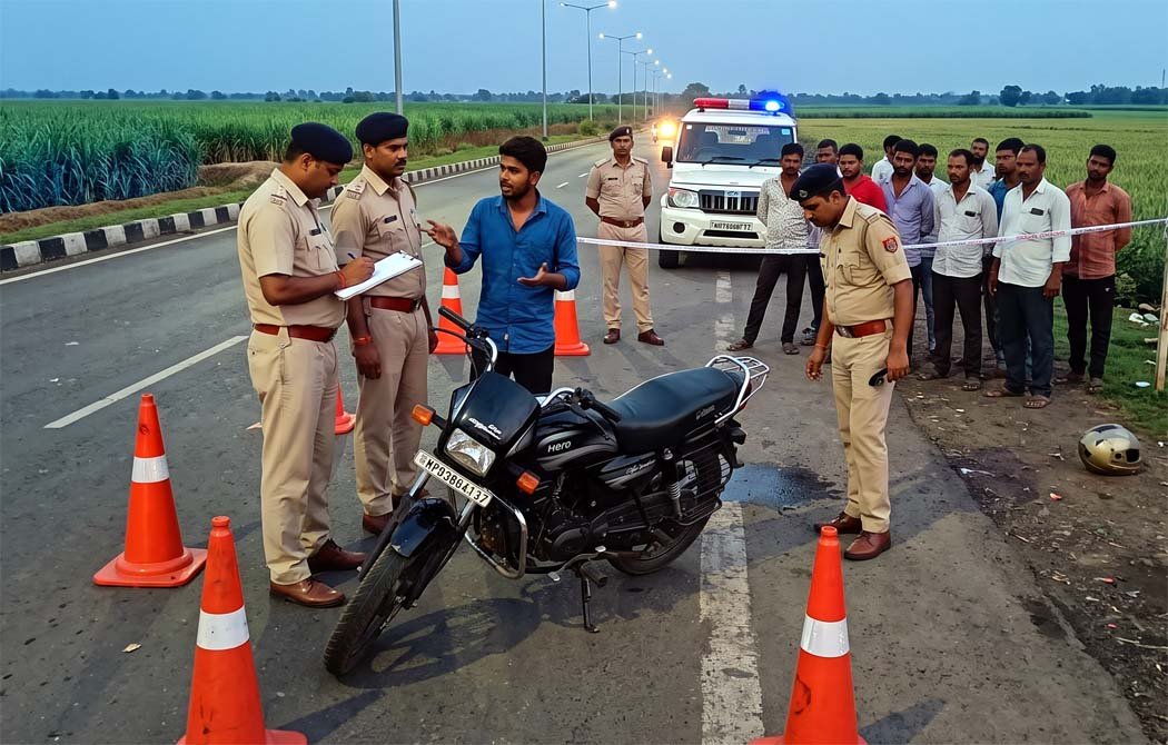 Pillion rider falls headfirst from moving bike; dies from severe injuries.