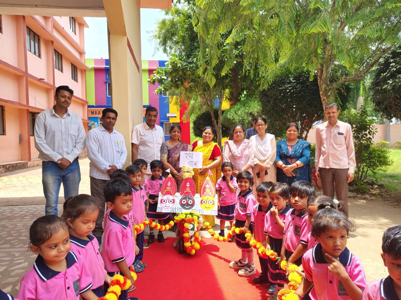 Little ones at Maa Narmada School pulled Lord Jagannath's chariot and learned about cultural traditions.
